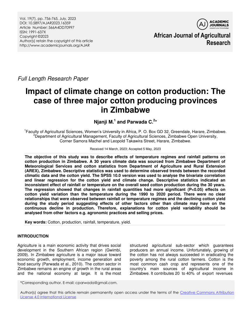 (PDF) Impact of climate change on cotton production: The case of three ...