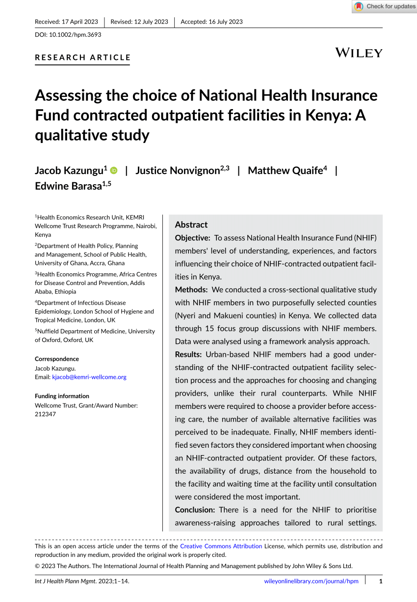 Pdf Assessing The Choice Of National Health Insurance Fund Contracted Outpatient Facilities In 9556