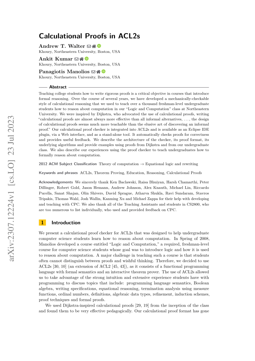 (PDF) Calculational Proofs in ACL2s