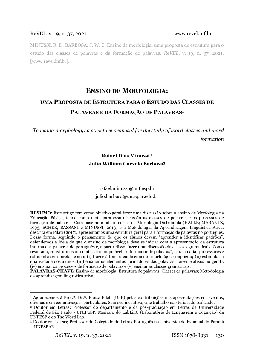 PDF) Estruturas Morfológicas. Unidades e Hierarquias nas Palavras