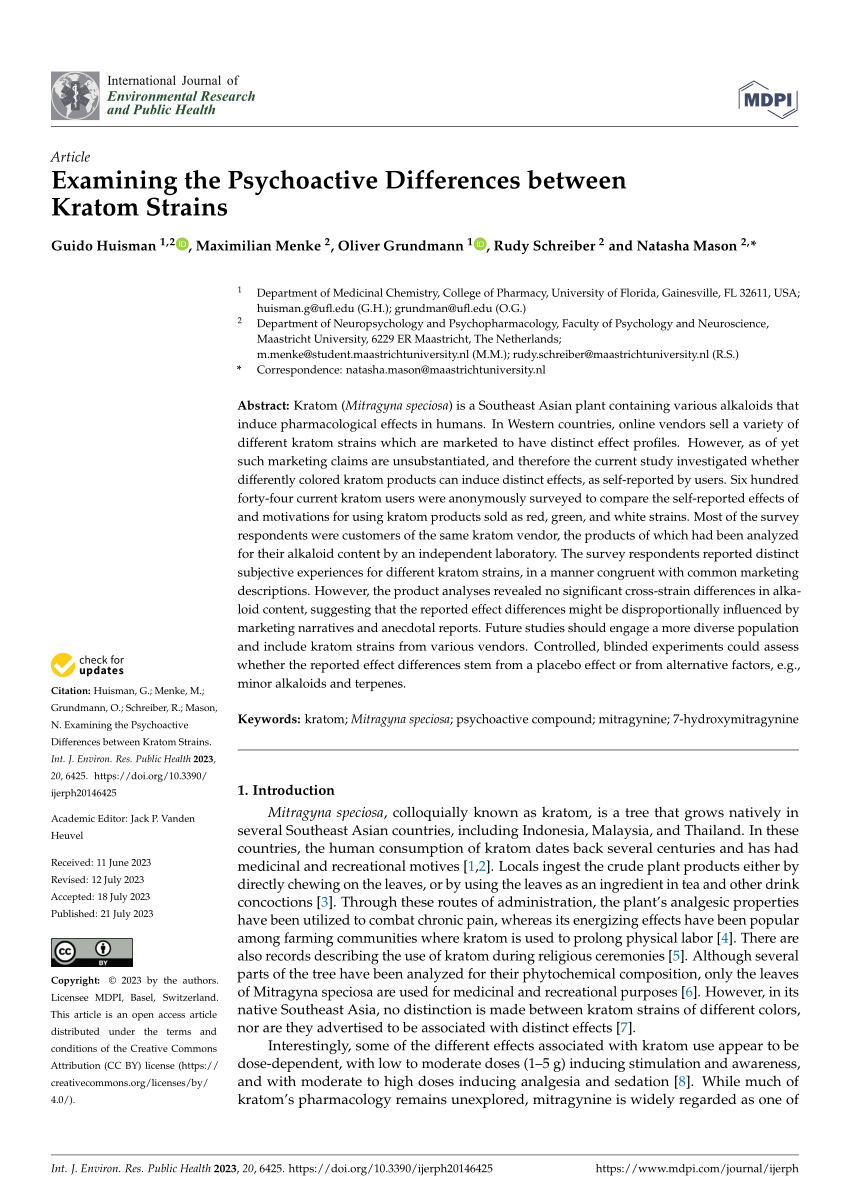 PDF Examining the Psychoactive Differences between Kratom Strains