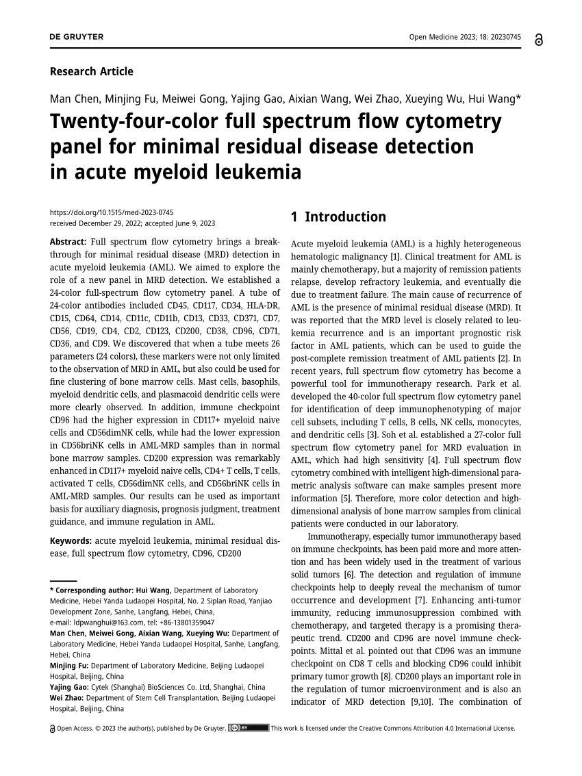 Pdf Twenty Four Color Full Spectrum Flow Cytometry Panel For Minimal Residual Disease