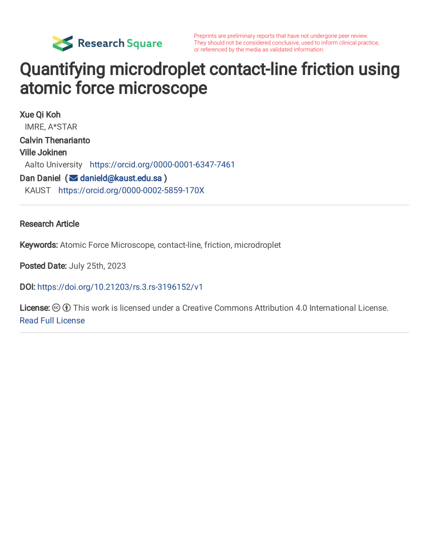 (PDF) Quantifying microdroplet contact-line friction using atomic force ...