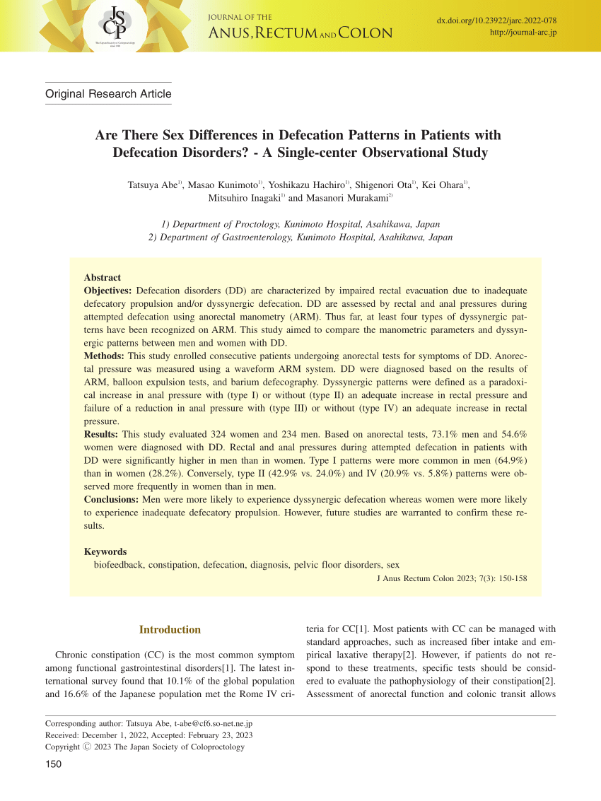 Pdf Are There Sex Differences In Defecation Patterns In Patients With Defecation Disorders 