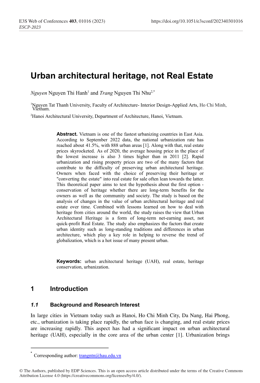(PDF) Urban architectural heritage, not Real Estate