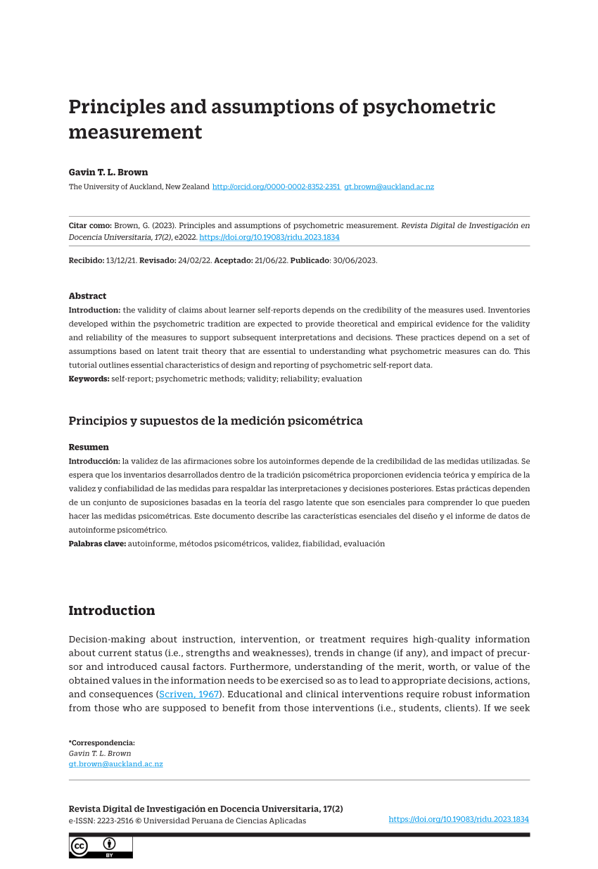 PDF) Principles and assumptions of psychometric measurement