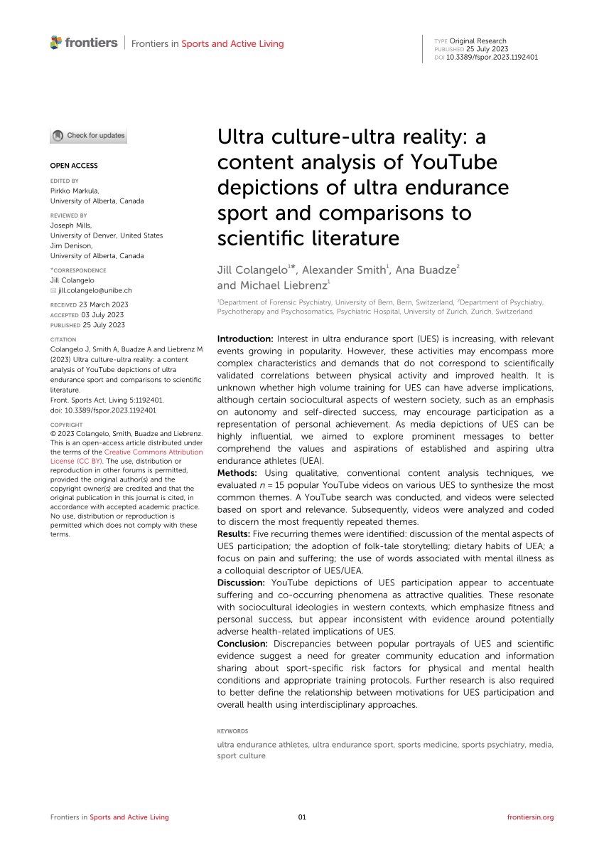 PDF) Ultra culture-ultra reality a content analysis of YouTube depictions of ultra endurance sport and comparisons to scientific literature image