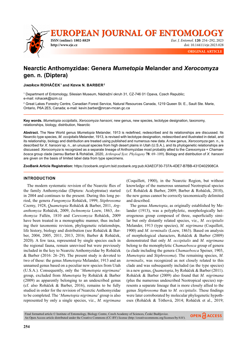 PDF) Nearctic Anthomyzidae: Genera Mumetopia Melander and 