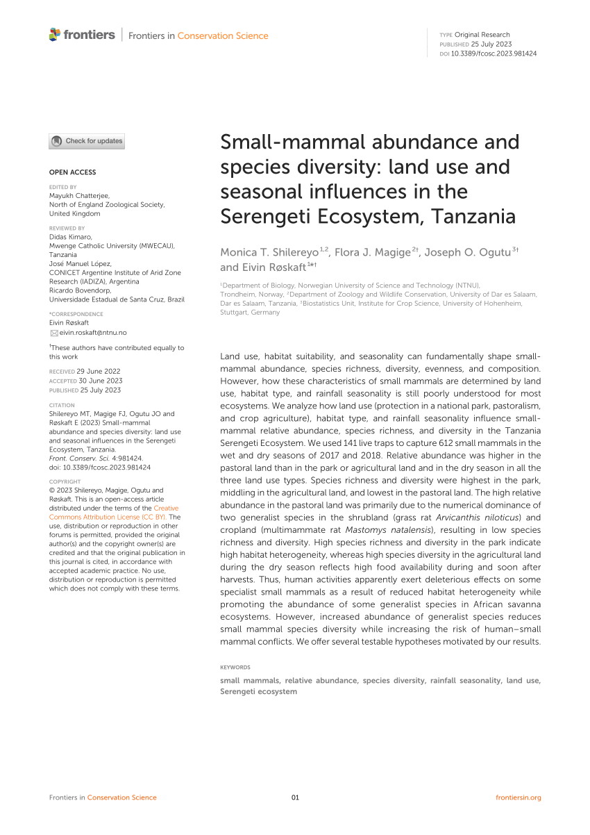 (PDF) Small-mammal abundance and species diversity: land use and