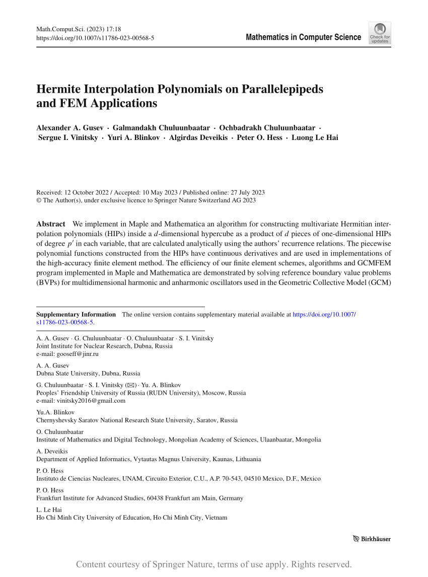 Hermite Interpolation Polynomials on Parallelepipeds and FEM ...