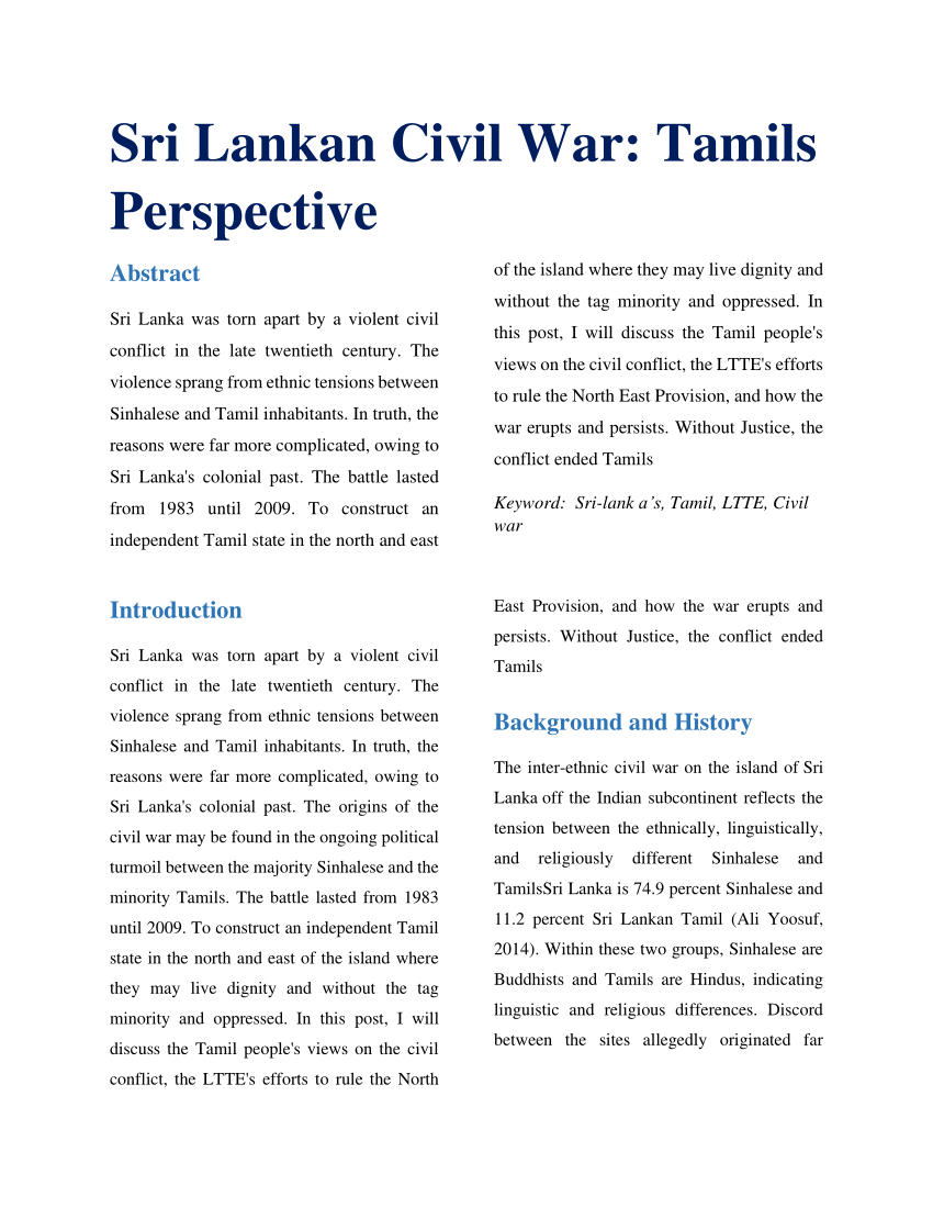 PDF) Sri Lankan Civil War: Tamils Perspective