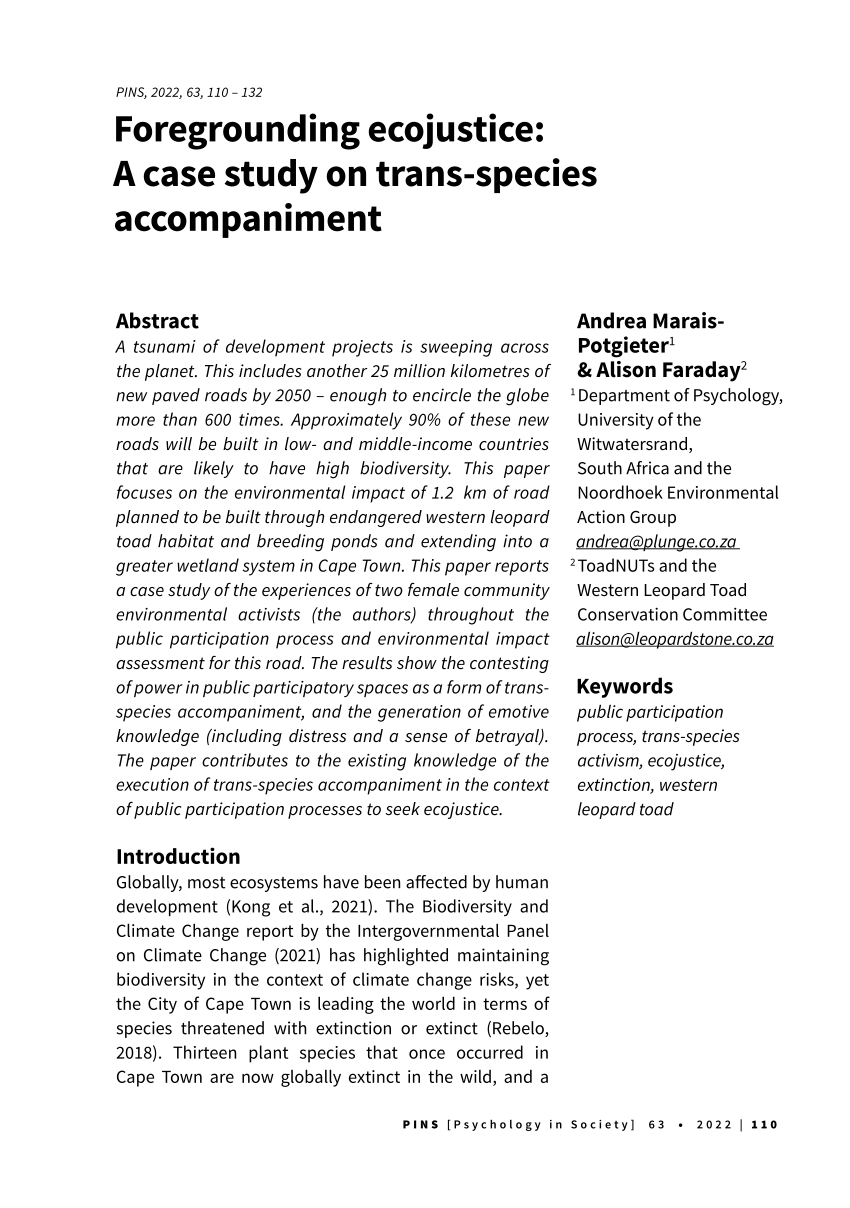 PDF) Foregrounding ecojustice: A case study on trans-species accompaniment