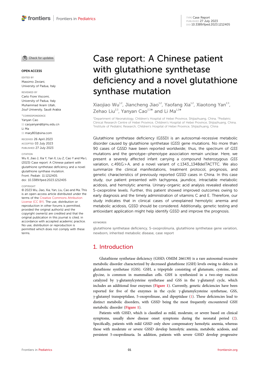 PDF) Case report: A Chinese patient with glutathione synthetase