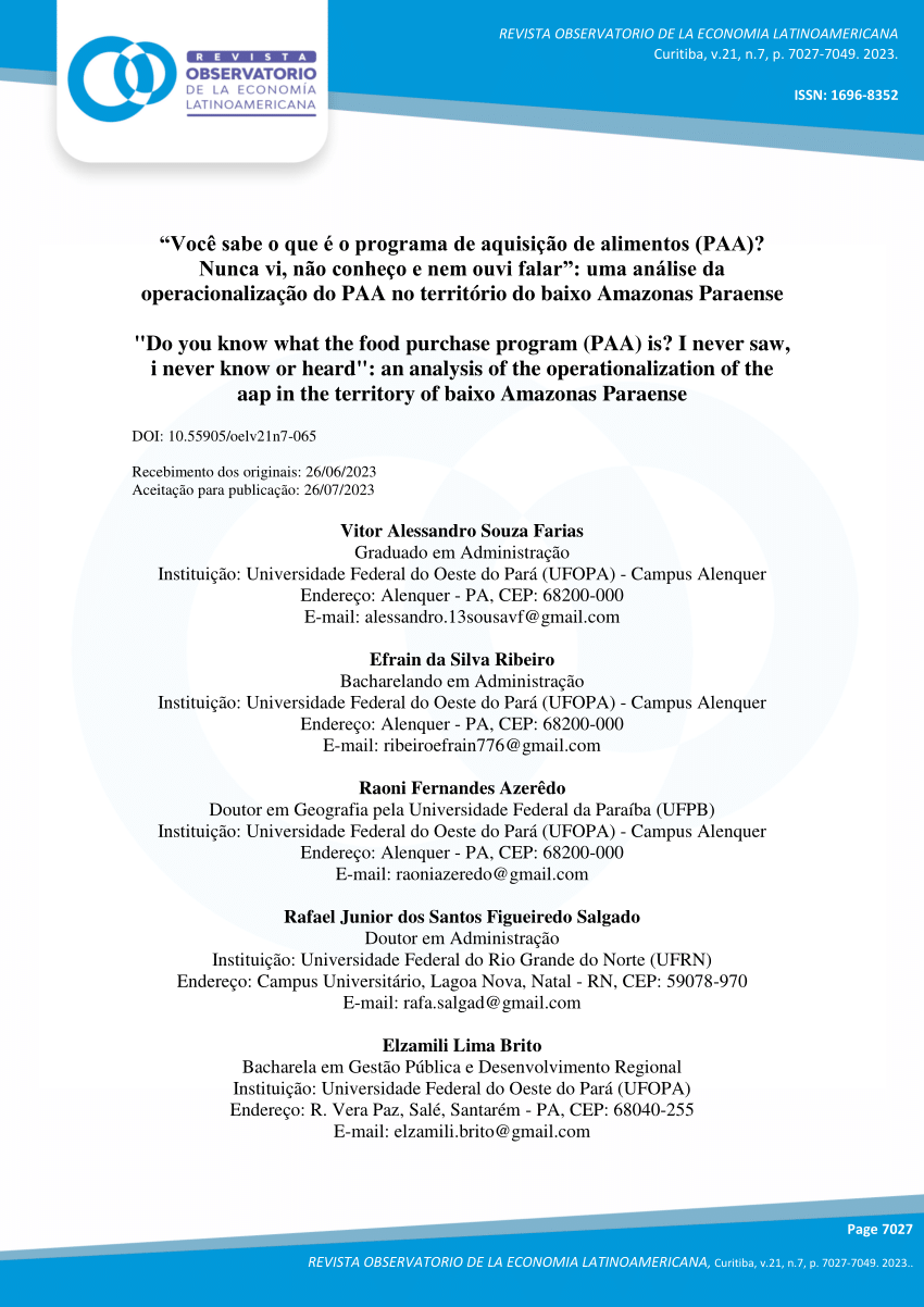 Pdf “você Sabe O Que é O Programa De Aquisição De Alimentos Paa Nunca Vi Não Conheço E Nem 6637