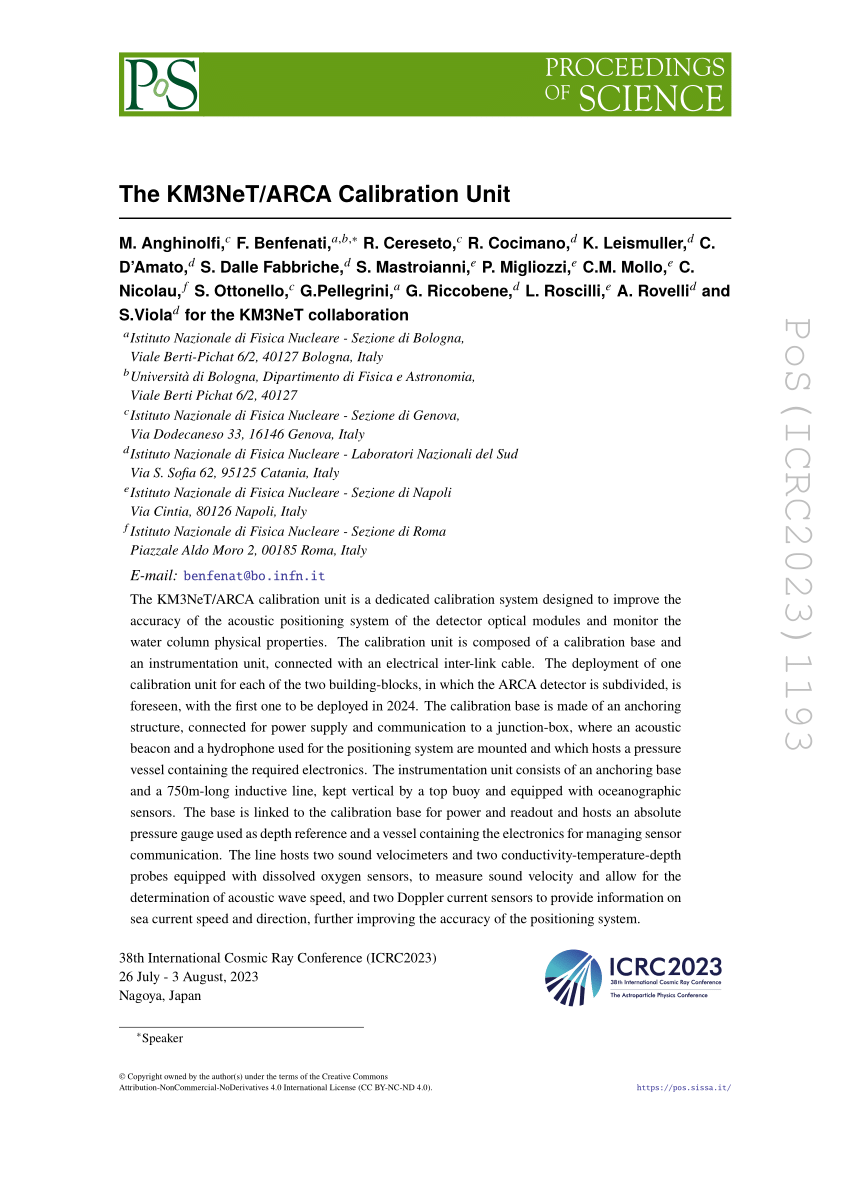 PDF) The KM3NeT/ARCA Calibration Unit