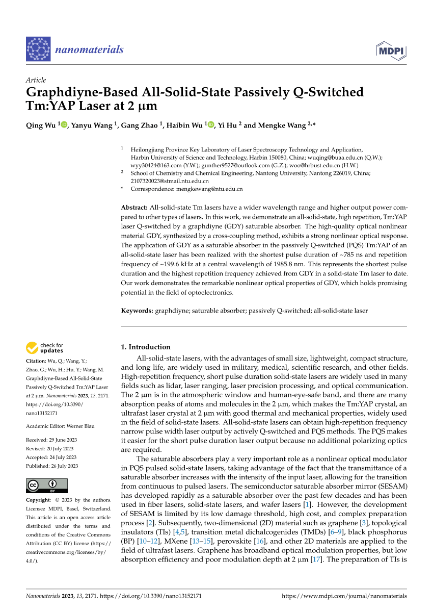 PDF) Graphdiyne-Based All-Solid-State Passively Q-Switched Tm:YAP 