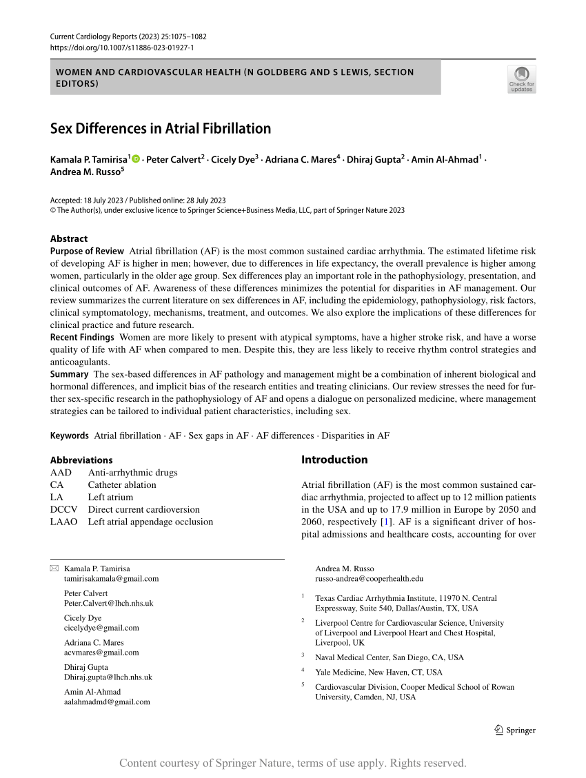 Sex Differences In Atrial Fibrillation Request Pdf