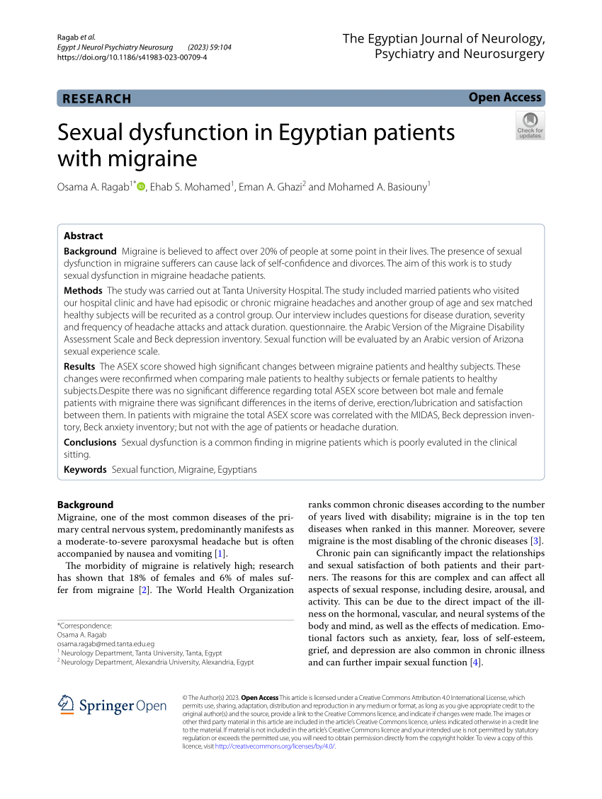 PDF Sexual dysfunction in Egyptian patients with migraine