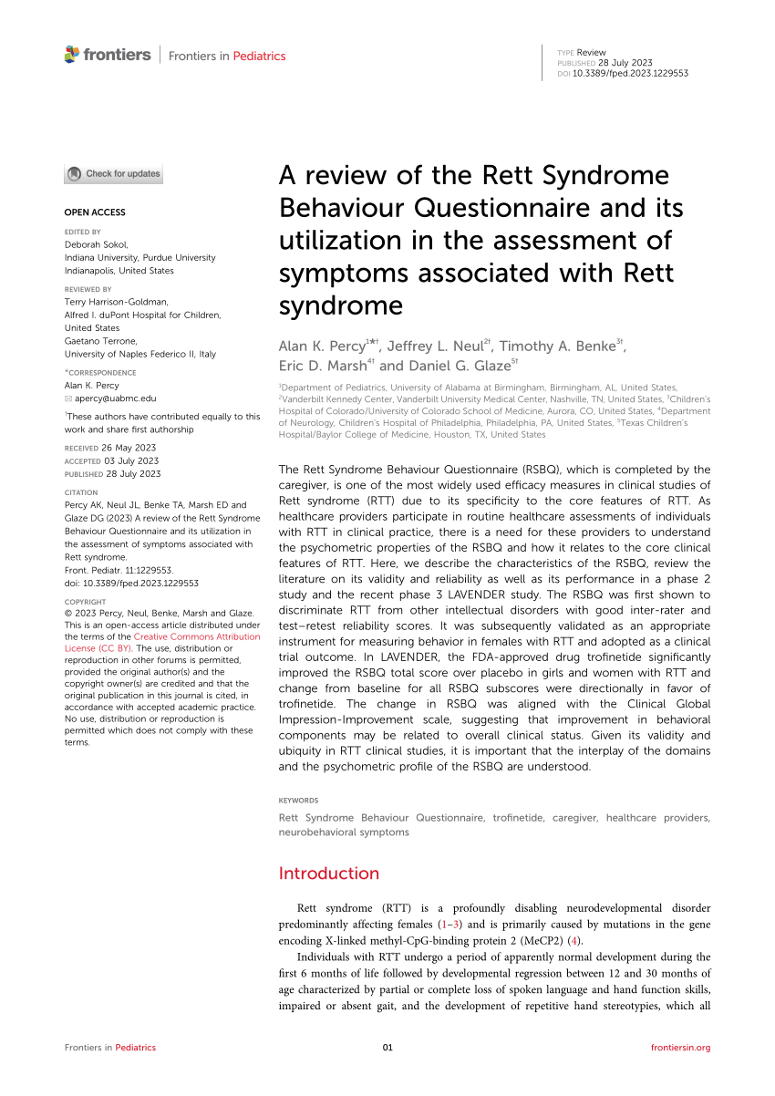 (PDF) A review of the Rett Syndrome Behaviour Questionnaire and its ...