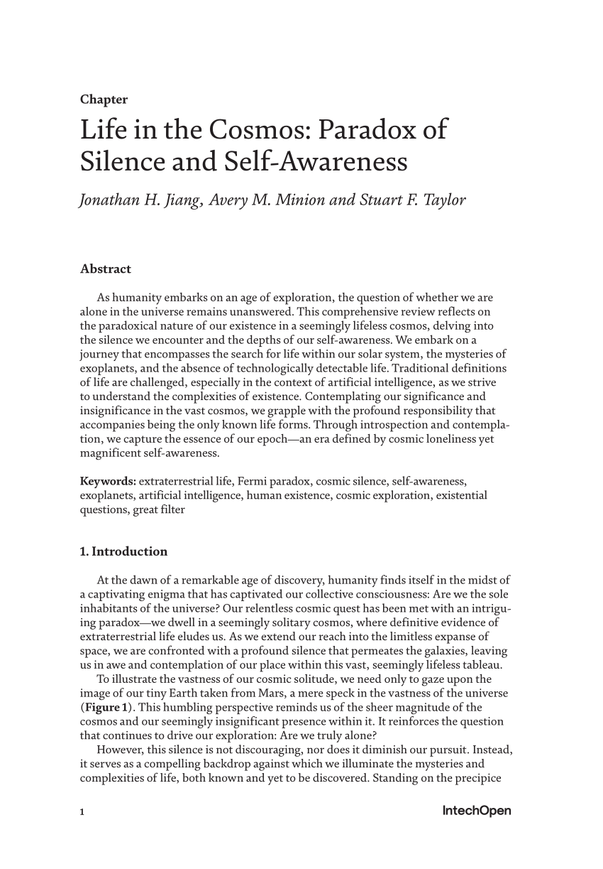 Pdf Life In The Cosmos Paradox Of Silence And Self Awareness 5380