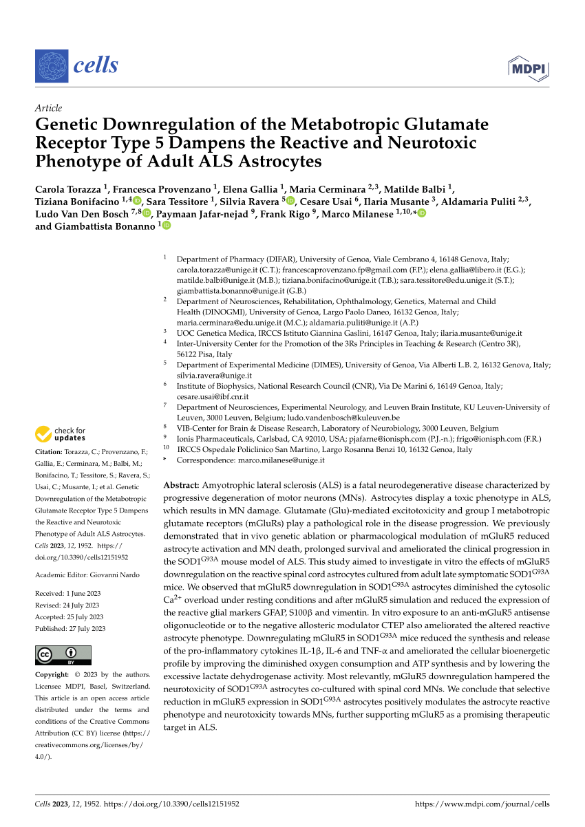 PDF Genetic Downregulation of the Metabotropic Glutamate Receptor  