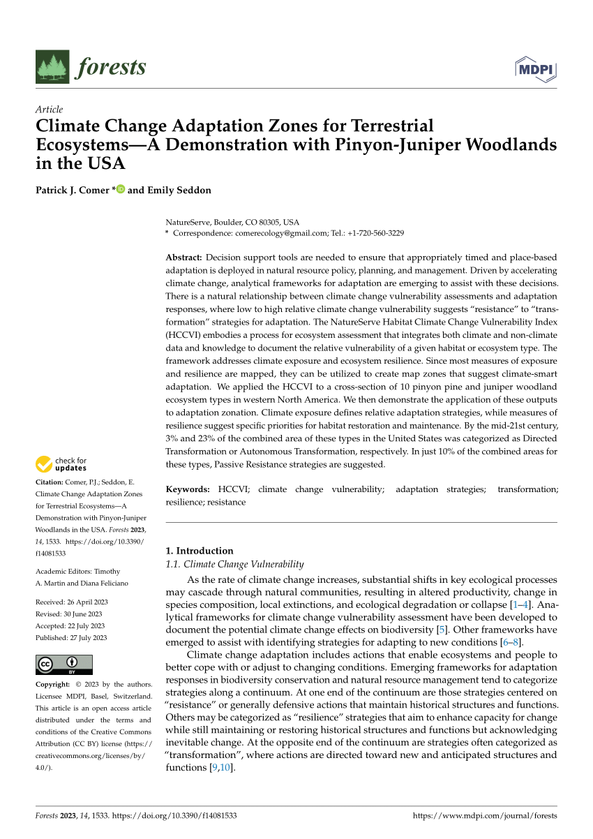 (PDF) Climate Change Adaptation Zones for Terrestrial Ecosystems—A