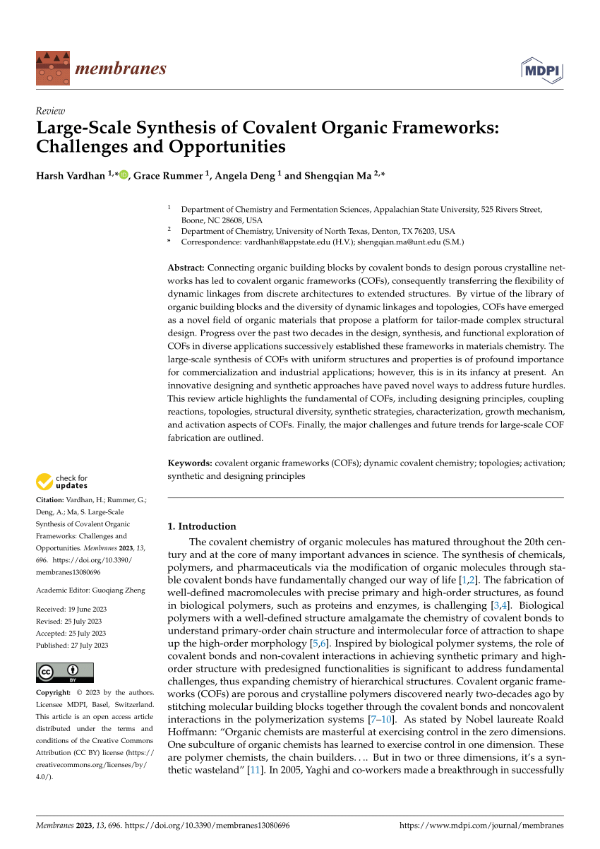 PDF) Large-Scale Synthesis of Covalent Organic Frameworks: Challenges and  Opportunities