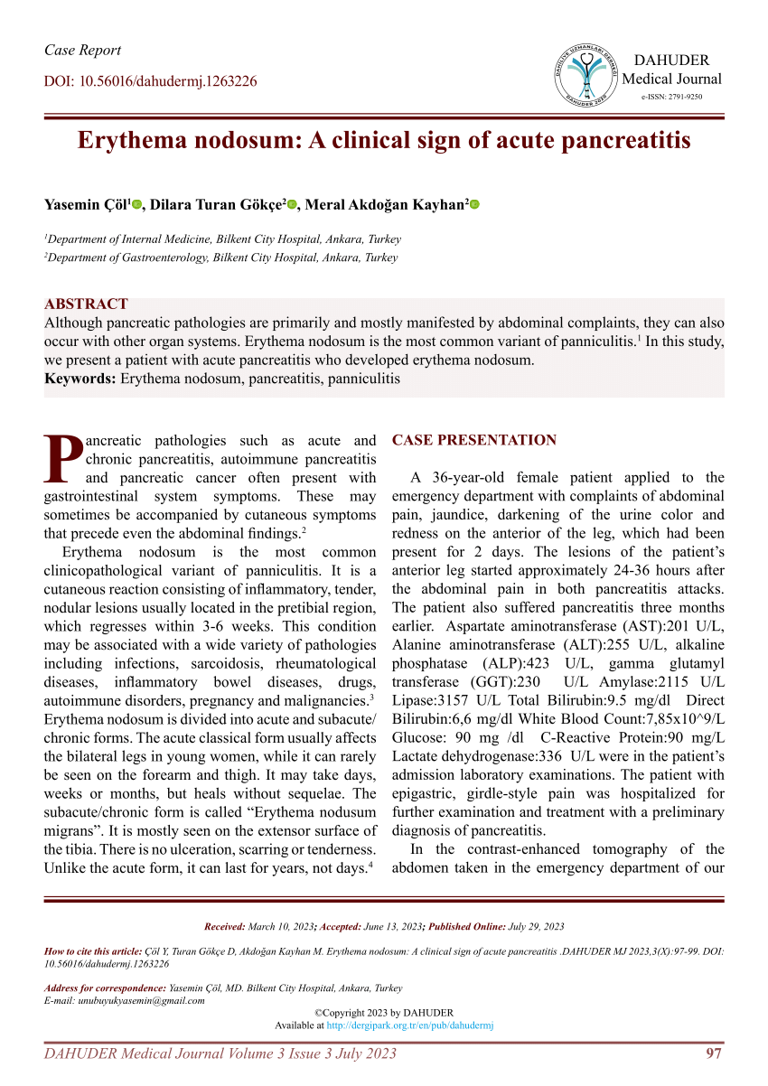 (PDF) Erythema nodosum: a clinical sign of acute pancreatitis