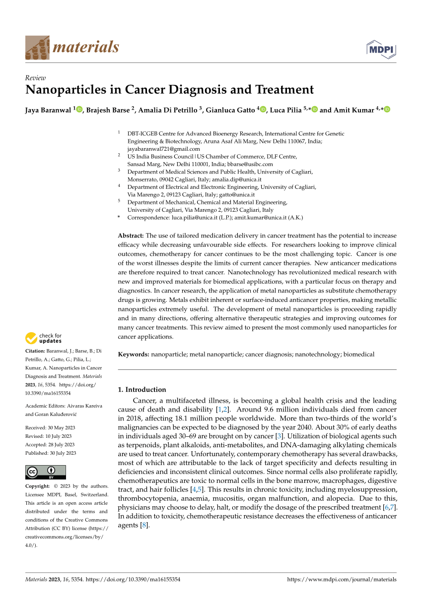 Pdf Nanoparticles In Cancer Diagnosis And Treatment