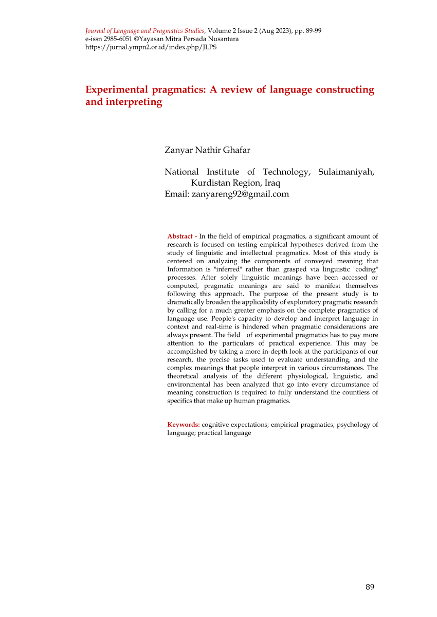 PDF) Experimental pragmatics: A review of language constructing