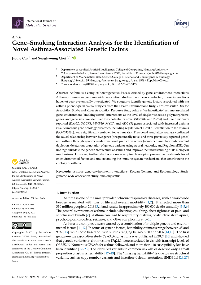 PDF) Gene–Smoking Interaction Analysis for the Identification of Novel Asthma-Associated Genetic Factors