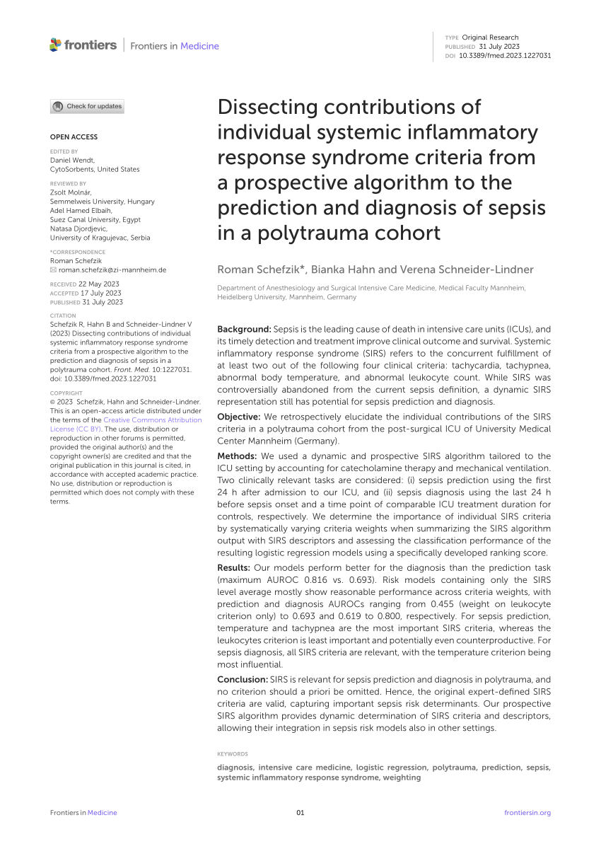 Pdf Systemic Inflammatory Response Syndrome Criteria For Severe Sepsis