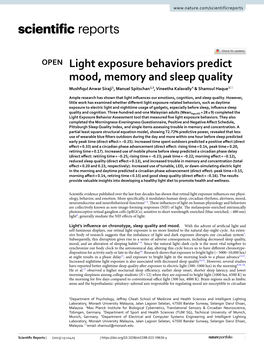 PDF) Light exposure behaviors predict mood, memory and sleep quality