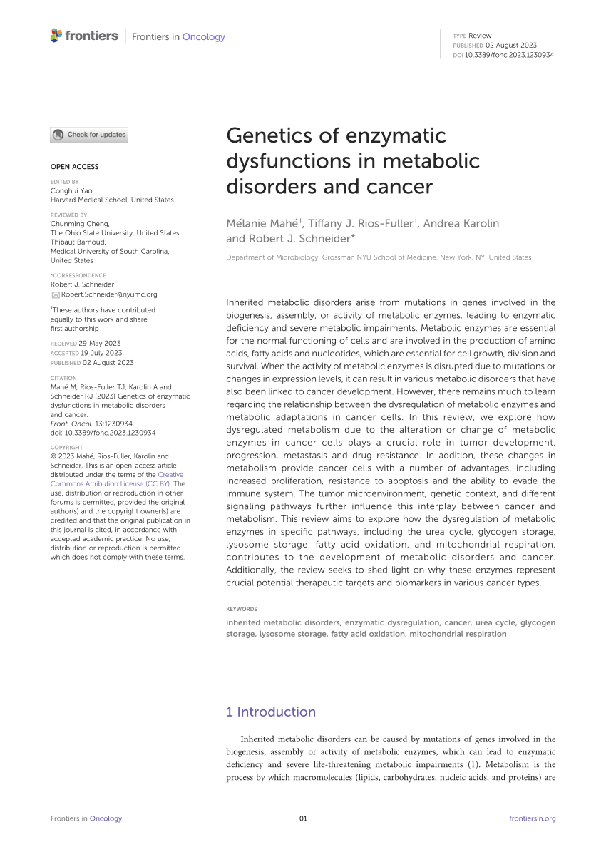 PDF) Genetics of enzymatic dysfunctions in metabolic disorders and 