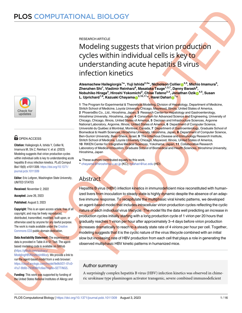 Pdf Modeling Suggests That Virion Production Cycles Within Individual Cells Is Key To 