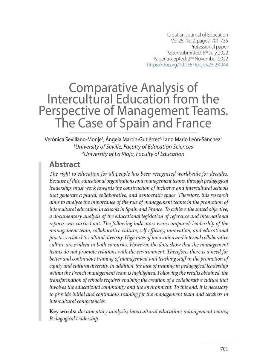 (PDF) Comparative Analysis of Intercultural Education from the Perspective of Management Teams 