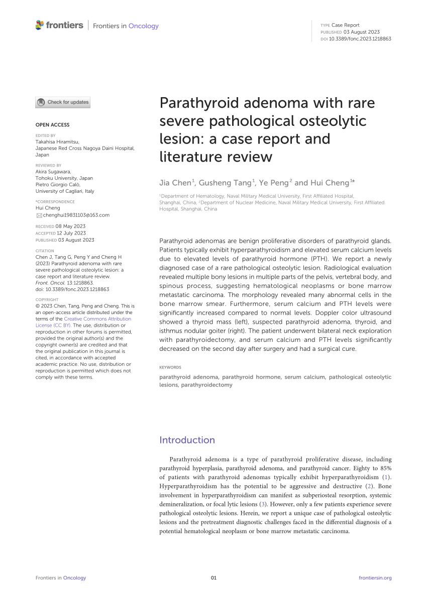 (PDF) Parathyroid adenoma with rare severe pathological osteolytic ...