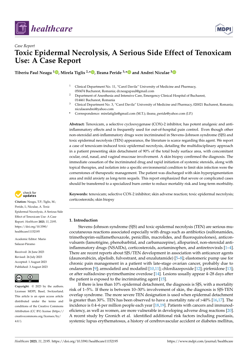 Pdf Toxic Epidermal Necrolysis A Serious Side Effect Of Tenoxicam Use A Case Report 0170