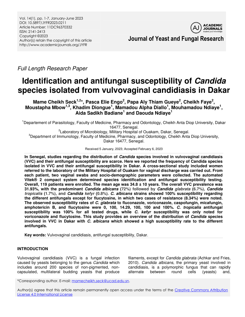 Pdf Identification And Antifungal Susceptibility Of Candida Species Isolated From Vulvovaginal 