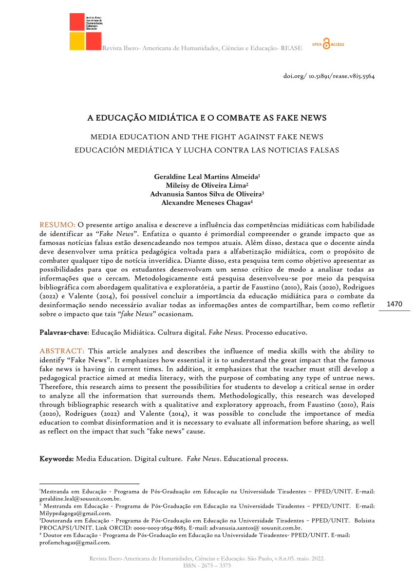 Pdf A EducaÇÃo MidiÁtica E O Combate As Fake News Media Education And The Fight Against Fake 4785