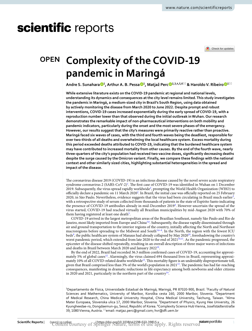 PDF) Complexity of the COVID-19 pandemic in Maringá