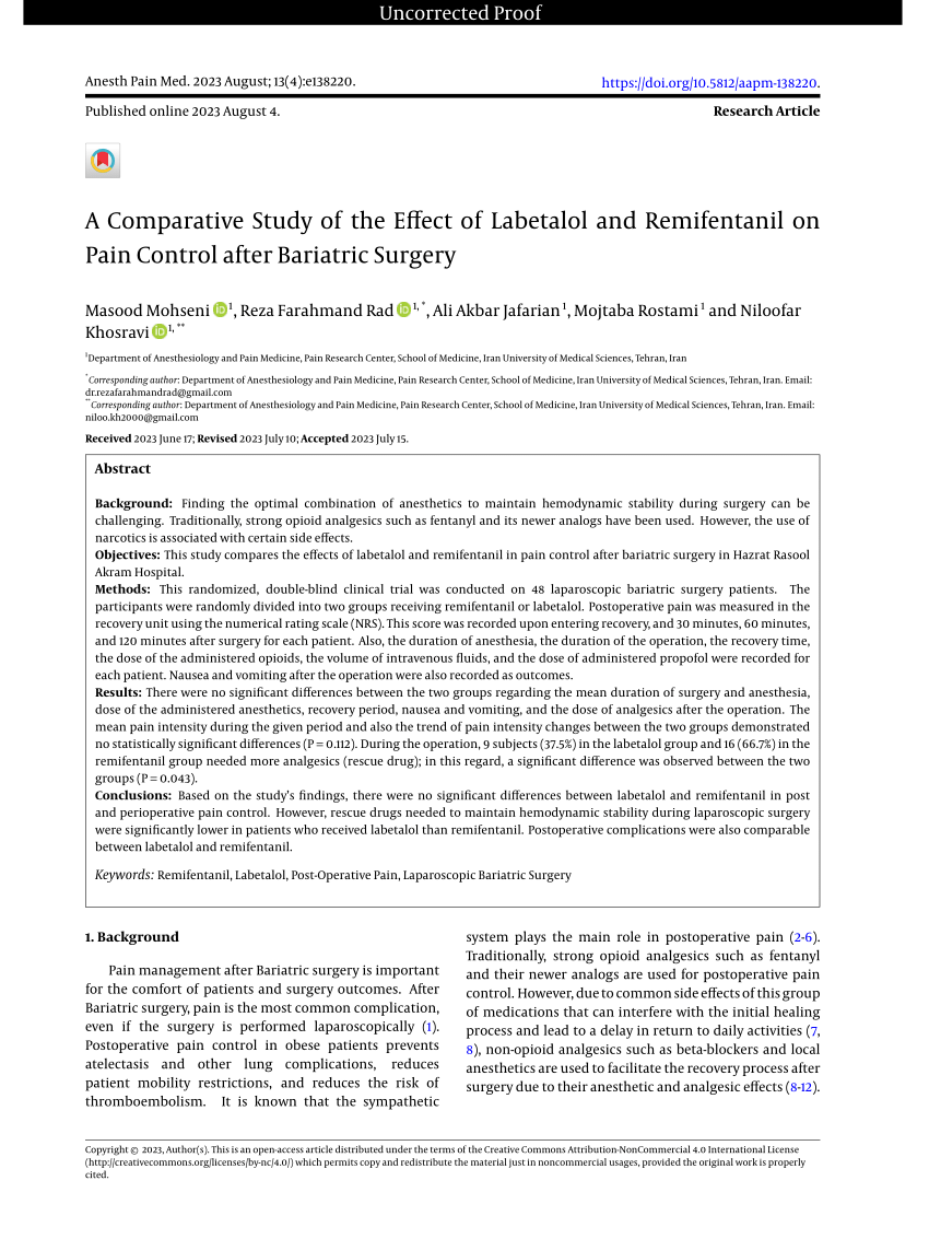 PDF) Labetalol as an Alternative to Esmolol and Fentanyl for