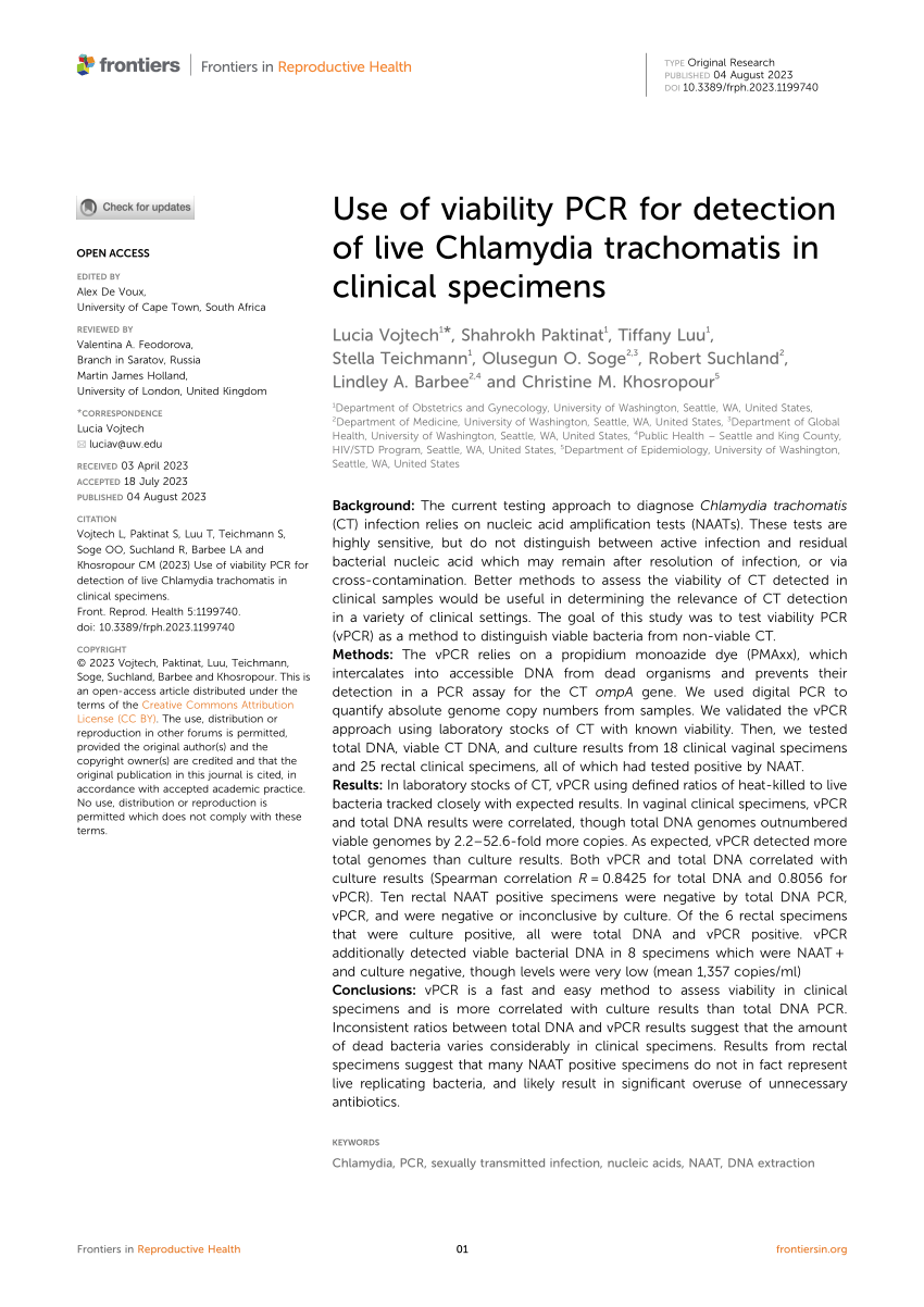 Pdf Use Of Viability Pcr For Detection Of Live Chlamydia Trachomatis In Clinical Specimens 1381