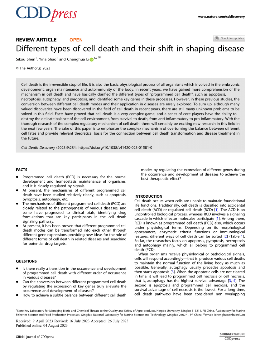 (PDF) Different types of cell death and their shift in shaping disease