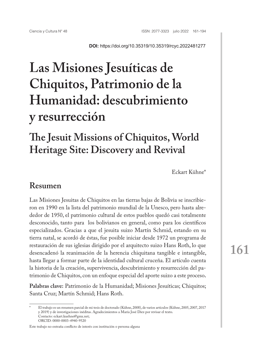 Pdf Las Misiones Jesuíticas De Chiquitos Patrimonio De La Humanidad Descubrimiento Y 9320