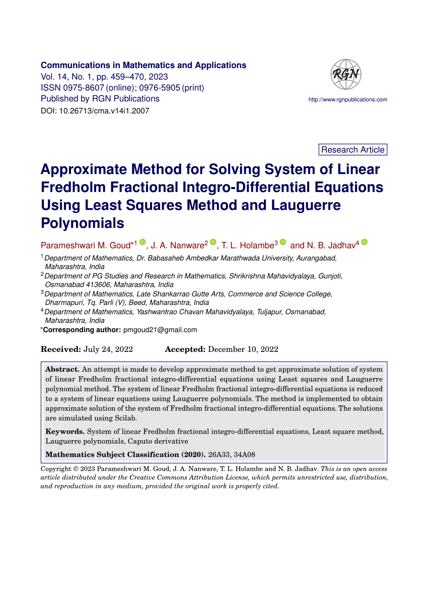 (PDF) Approximate Method for Solving System of Linear Fredholm ...