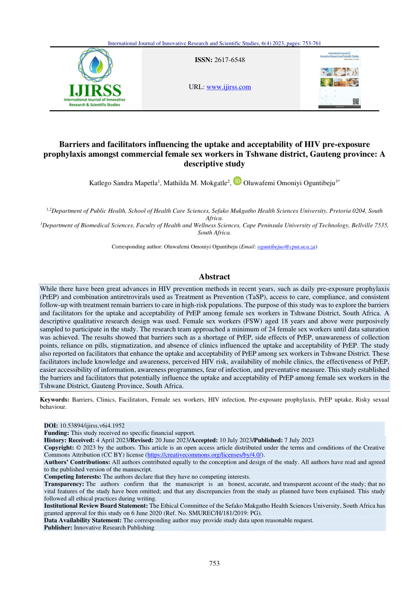 Pdf Barriers And Facilitators Influencing The Uptake And Acceptability Of Hiv Pre Exposure 9281