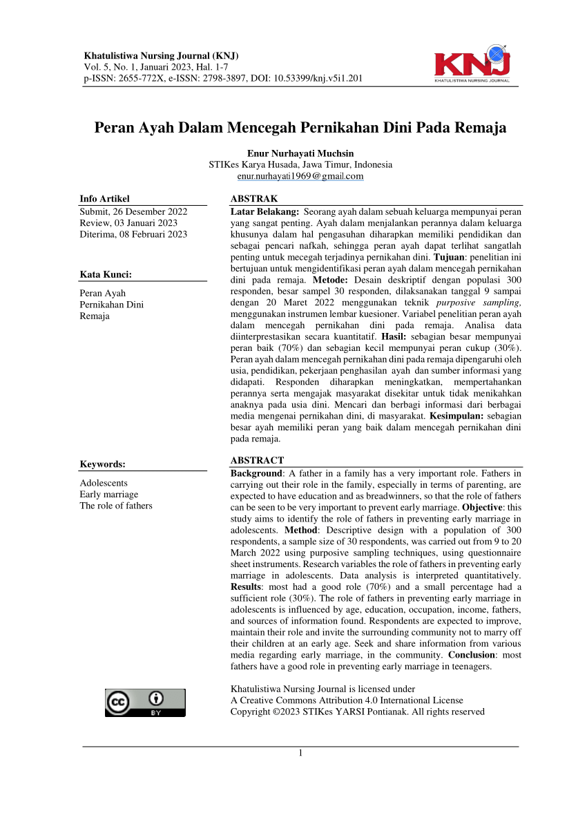 Pdf Peran Ayah Dalam Mencegah Pernikahan Dini Pada Remaja 