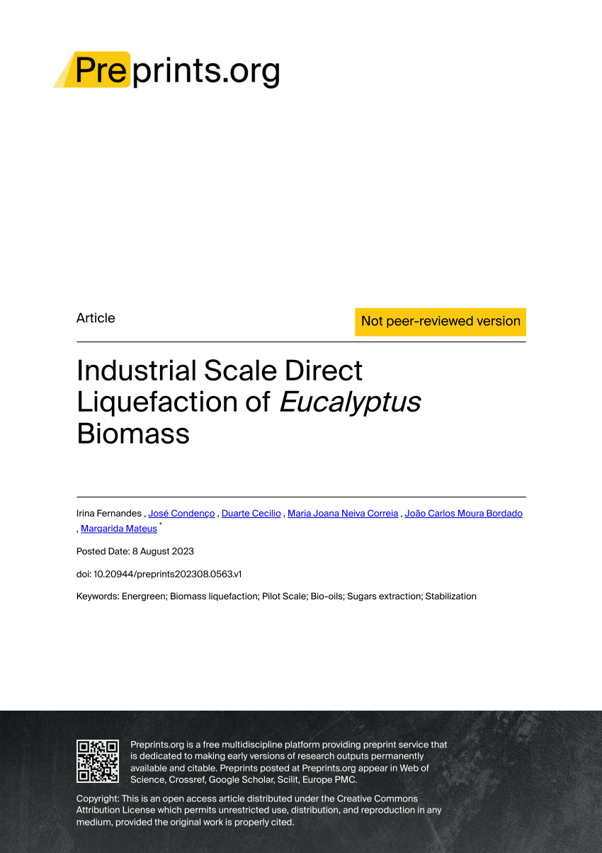 PDF) Industrial Scale Direct Liquefaction of Eucalyptus Biomass