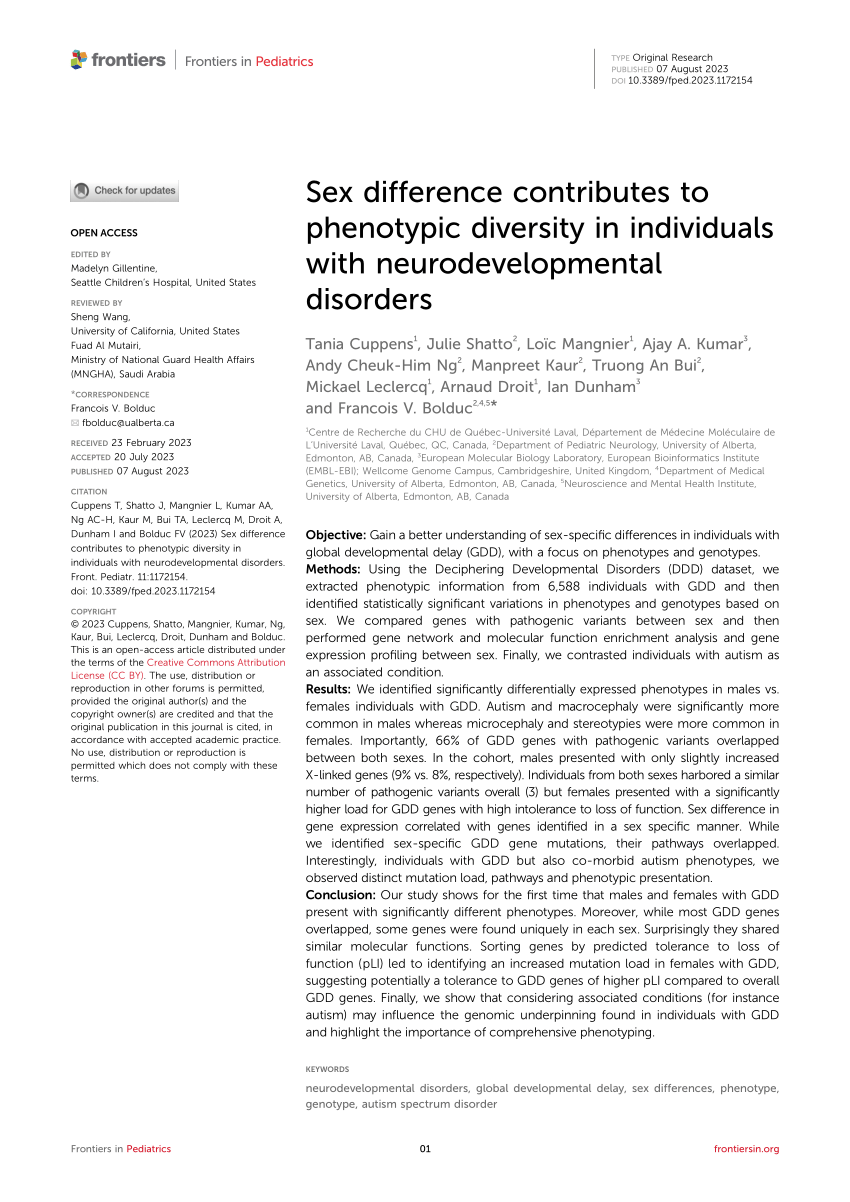 Pdf Sex Difference Contributes To Phenotypic Diversity In Individuals With Neurodevelopmental 